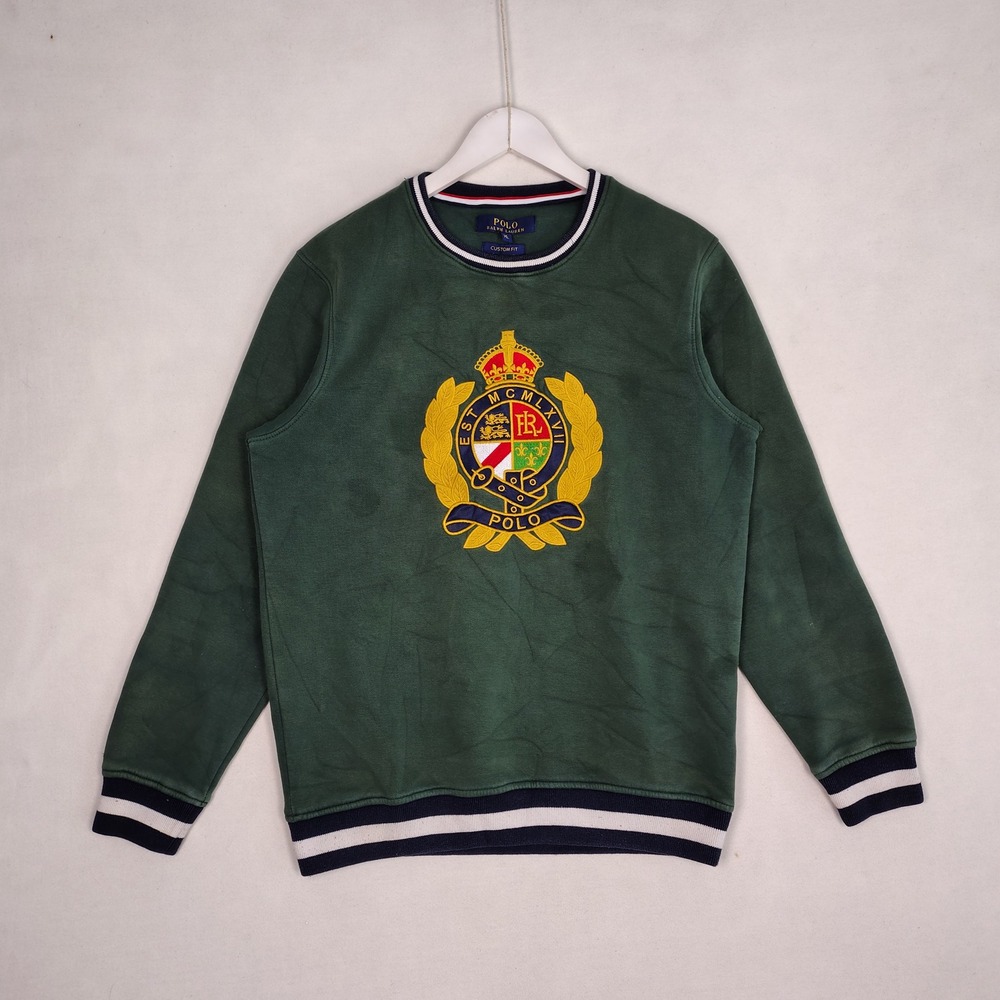 Polo Ralph Lauren Crest Sweatshirt XL Green Custom Fit Embroidered Pullover